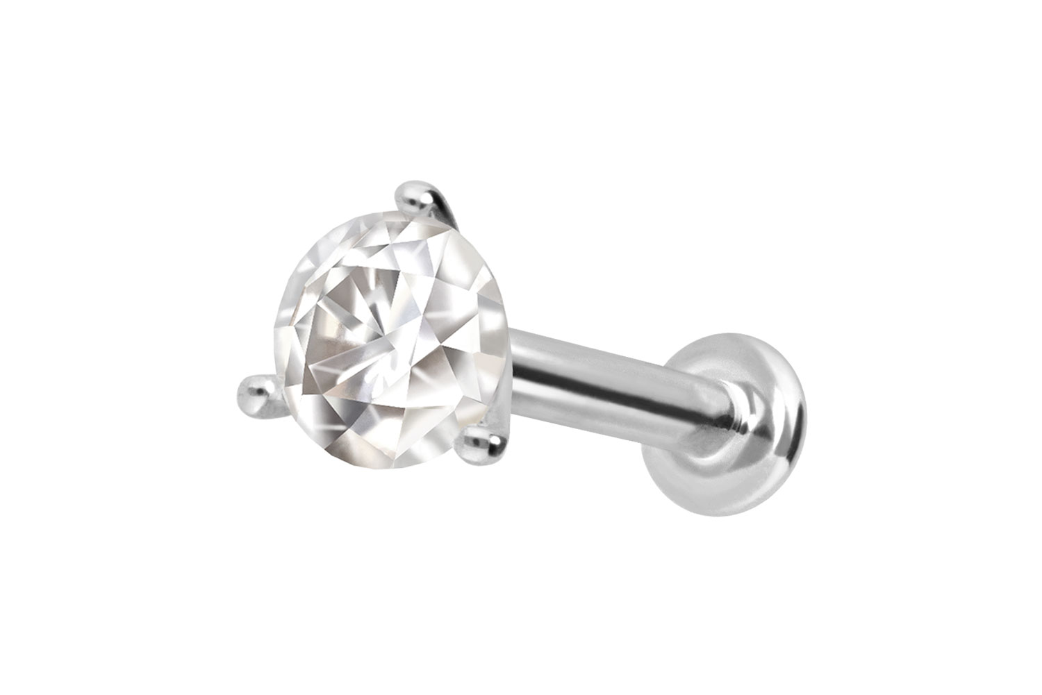 14 Karat Gold Labret Piercing mit Innengewinde MOISSANIT
